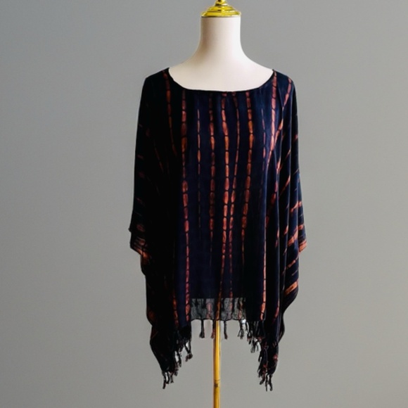 0106/ Black Brown Poncho, Swim Cover up,  Loose Tunic - Picture 6 of 9